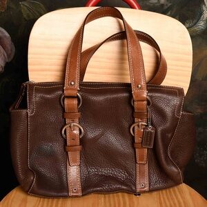 Chocolate brown Coach handbag with keychain